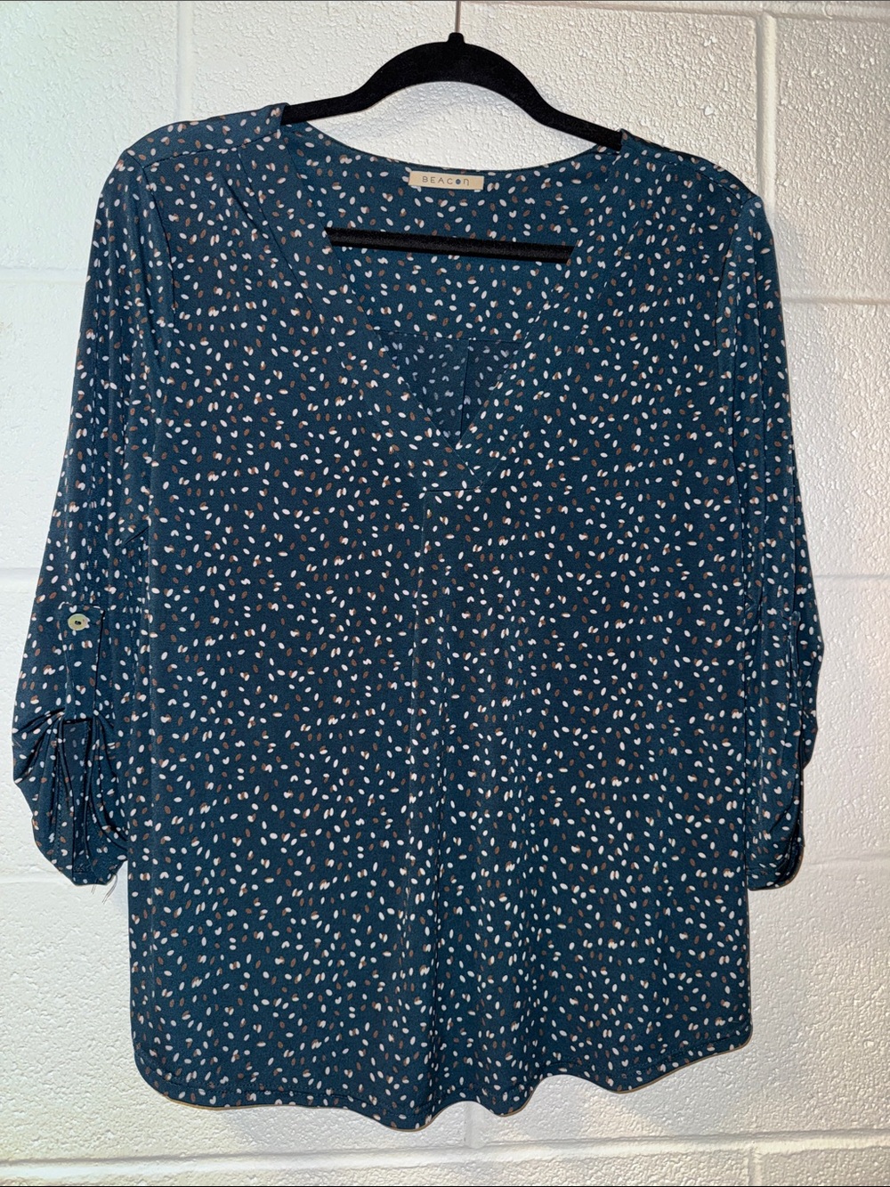 Beacon Teal Dot-Print Split-Neck Top